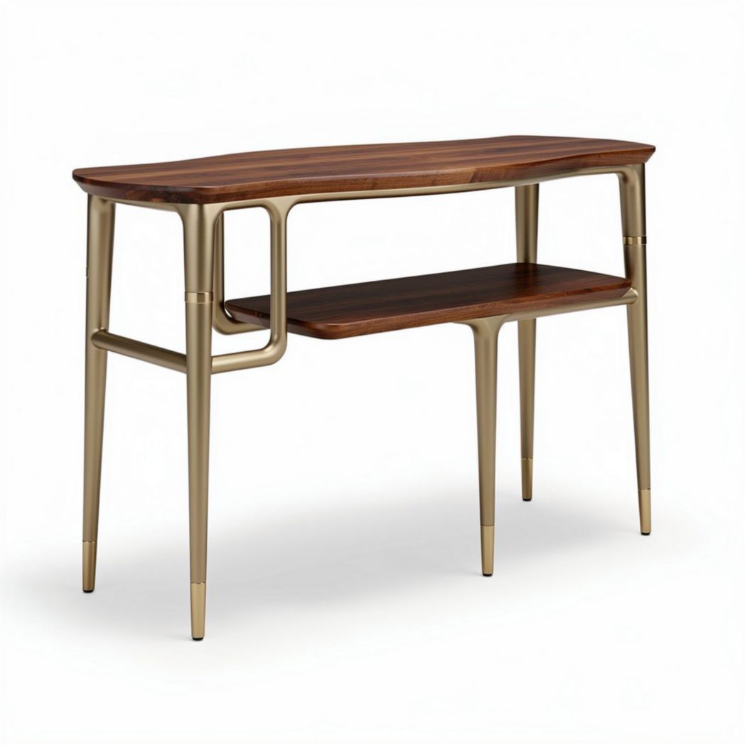 Wood console table with metal legs and lower shelf 100 x 40 x 75cm