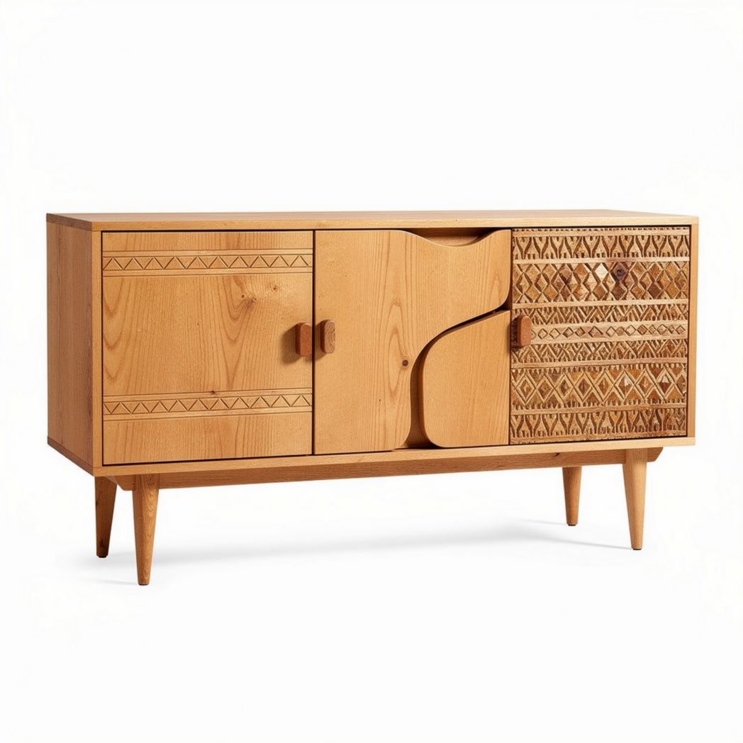 Wooden sideboard with carved detailing for living room or dining room storage 120 x 45 x 75cm