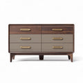 Wooden dresser with six drawers in walnut and beige finish 120 x 60 x 75cm