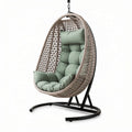 Hanging egg chair with cushion for indoor and outdoor use in grey and beige