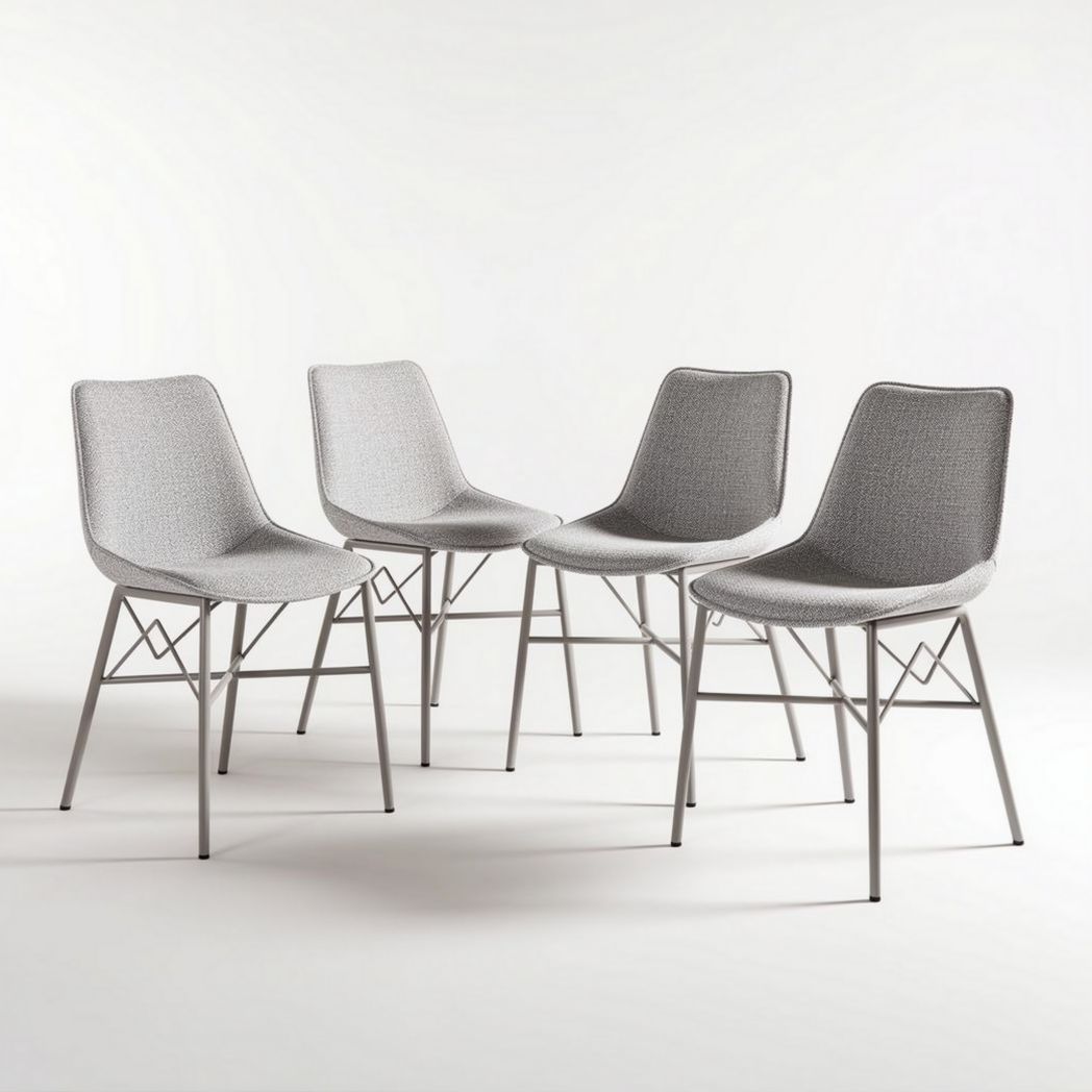 Fabric dining chairs set of four with metal legs in gray color