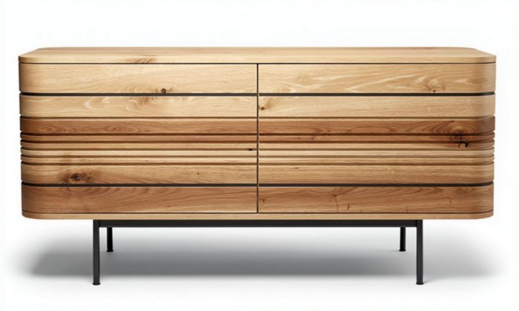 Wooden sideboard with storage drawers in natural finish 120 x 50 x 70cm