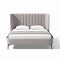 Upholstered bed frame with ribbed headboard in light grey 200 x 160 x 110cm