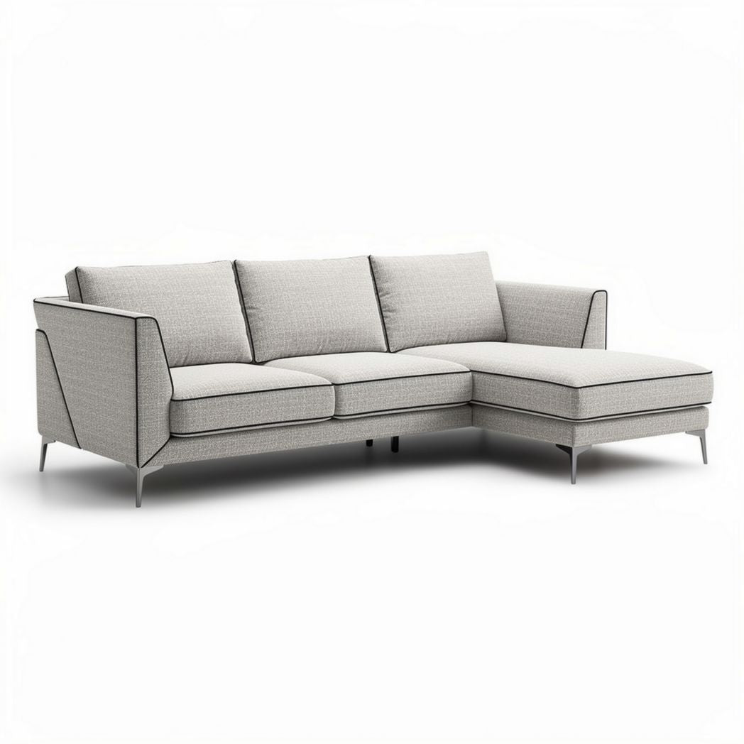 Sectional sofa in light gray fabric with metal legs 230 x 90 x 85cm