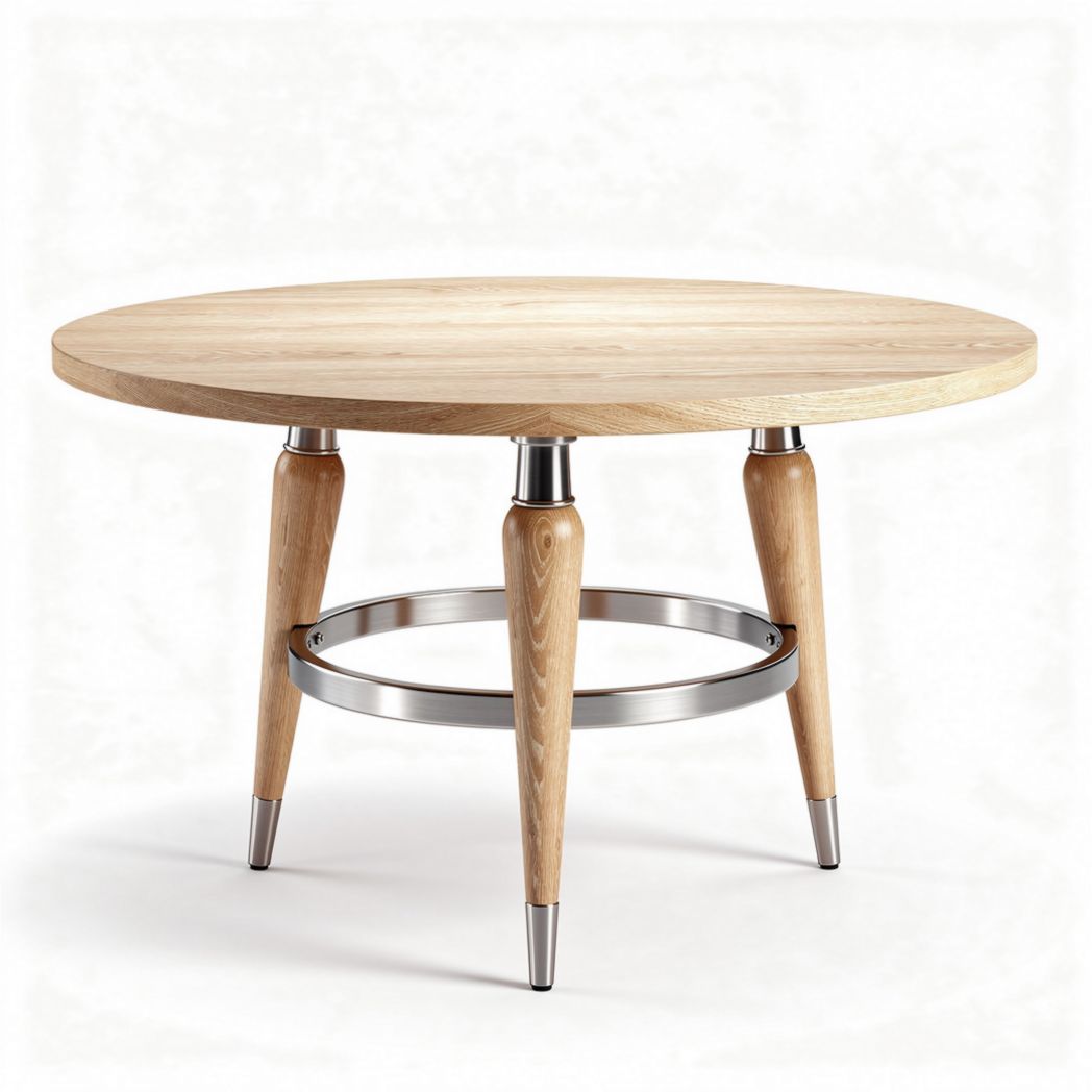 Round wooden coffee table with metal legs 60 x 60 x 45cm for living room use