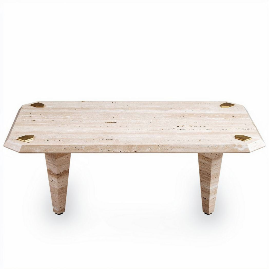Rectangular travertine coffee table with brass accents 160 x 90 x 75cm
