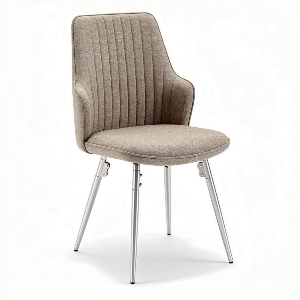 Upholstered dining chair with ribbed back and metal legs in beige 45 x 50 x 90cm