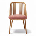 Wooden dining chair with pink fabric upholstery and slatted back 45 x 45 x 80cm